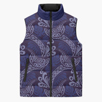 Deep Blue Monstera Sleeveless Puffer Jacket Polynesian Tribal Pattern - Polynesian Pride
