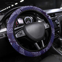 Deep Blue Monstera Steering Wheel Cover Polynesian Tribal Pattern - Polynesian Pride