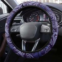 Deep Blue Monstera Steering Wheel Cover Polynesian Tribal Pattern - Polynesian Pride