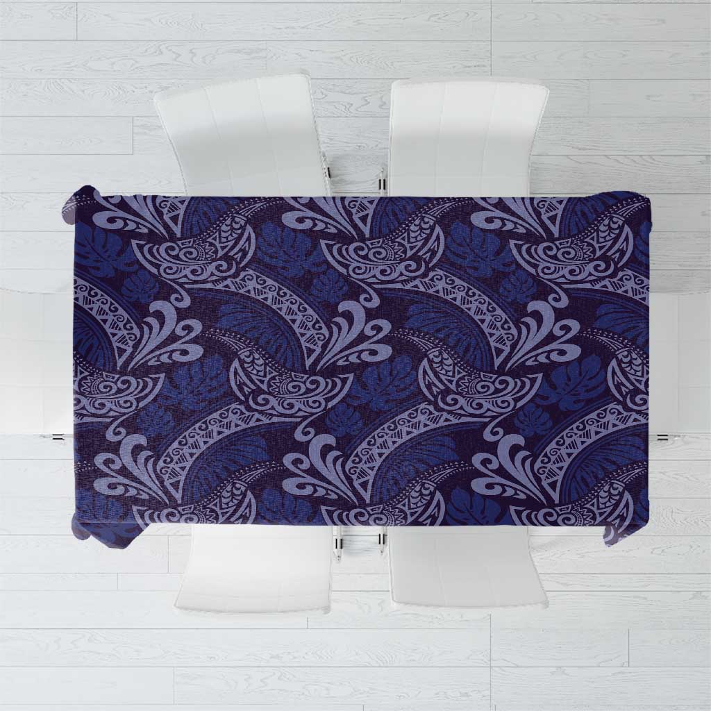 Deep Blue Monstera Tablecloth Polynesian Tribal Pattern - Polynesian Pride
