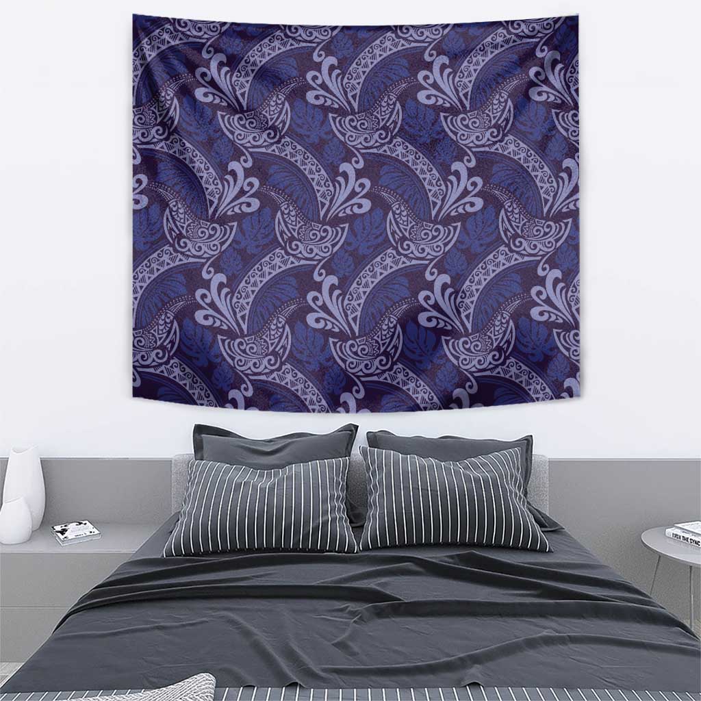 Deep Blue Monstera Tapestry Polynesian Tribal Pattern - Polynesian Pride