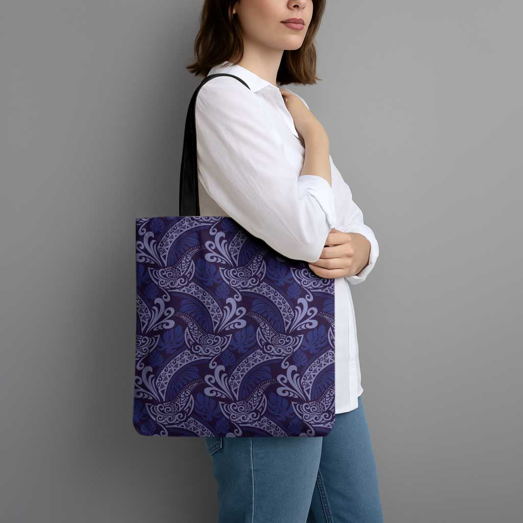 Deep Blue Monstera Tote Bag Polynesian Tribal Pattern - Polynesian Pride