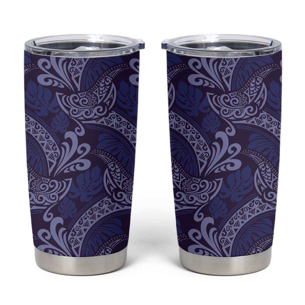 Deep Blue Monstera Tumbler Cup Polynesian Tribal Pattern - Polynesian Pride