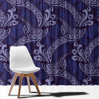 Deep Blue Monstera Window Curtain Polynesian Tribal Pattern - Polynesian Pride