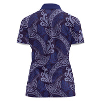 Deep Blue Monstera Women Polo Shirt Polynesian Tribal Pattern - Polynesian Pride