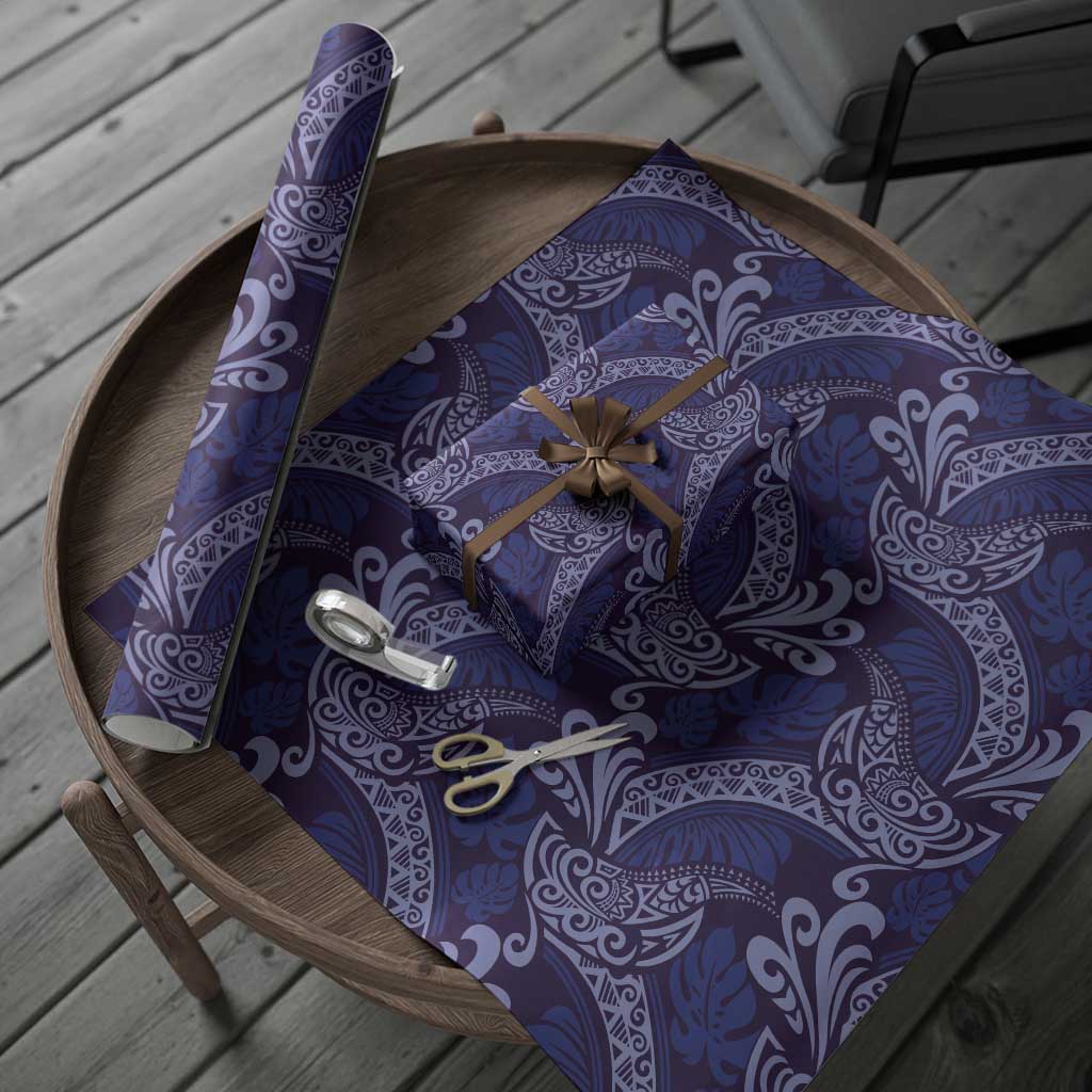 Deep Blue Monstera Wrapping Paper Polynesian Tribal Pattern - Polynesian Pride