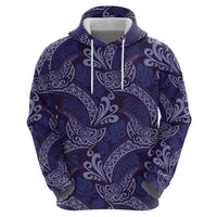 Deep Blue Monstera Zip Hoodie Polynesian Tribal Pattern - Polynesian Pride