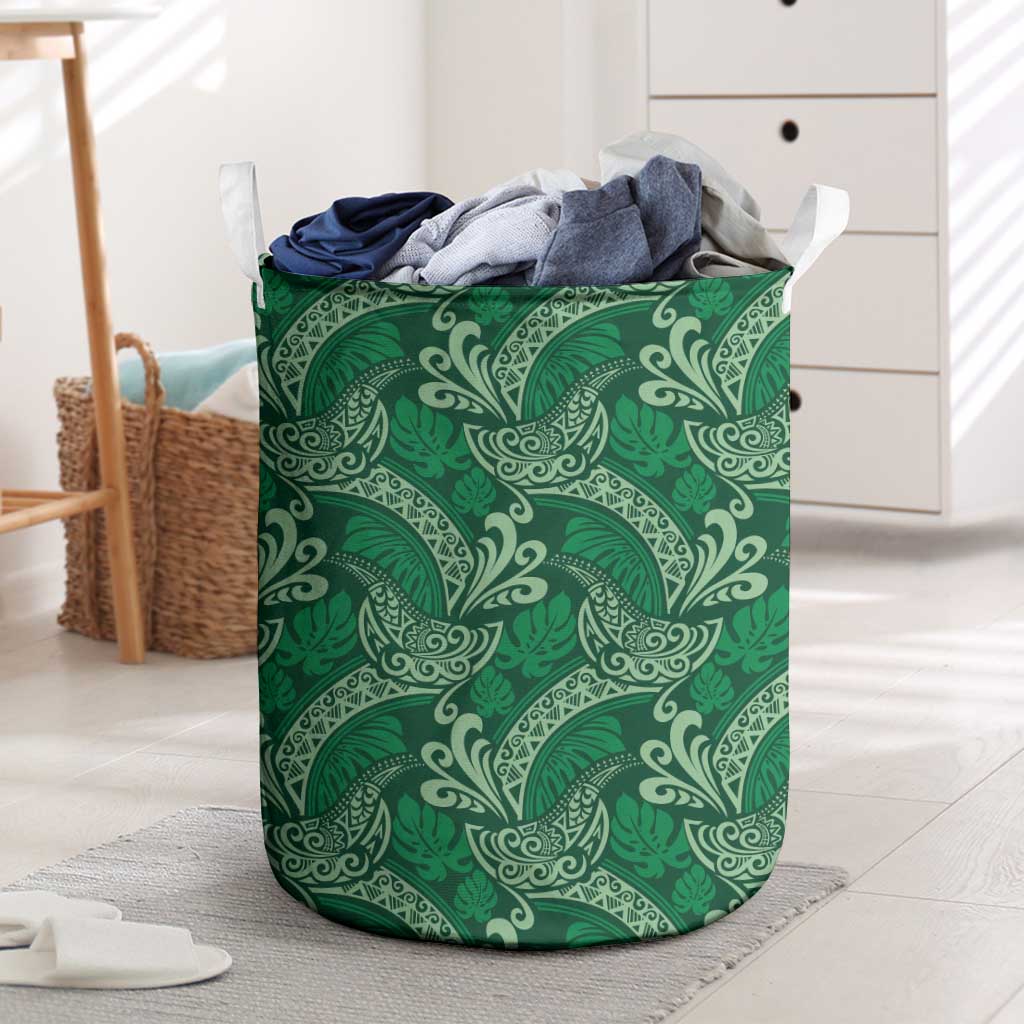 Forest Green Monstera Laundry Basket Polynesian Tribal Pattern - Polynesian Pride