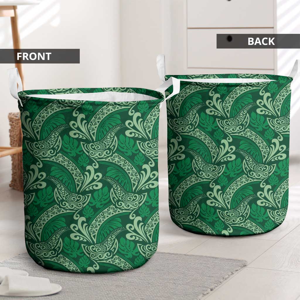 Forest Green Monstera Laundry Basket Polynesian Tribal Pattern - Polynesian Pride