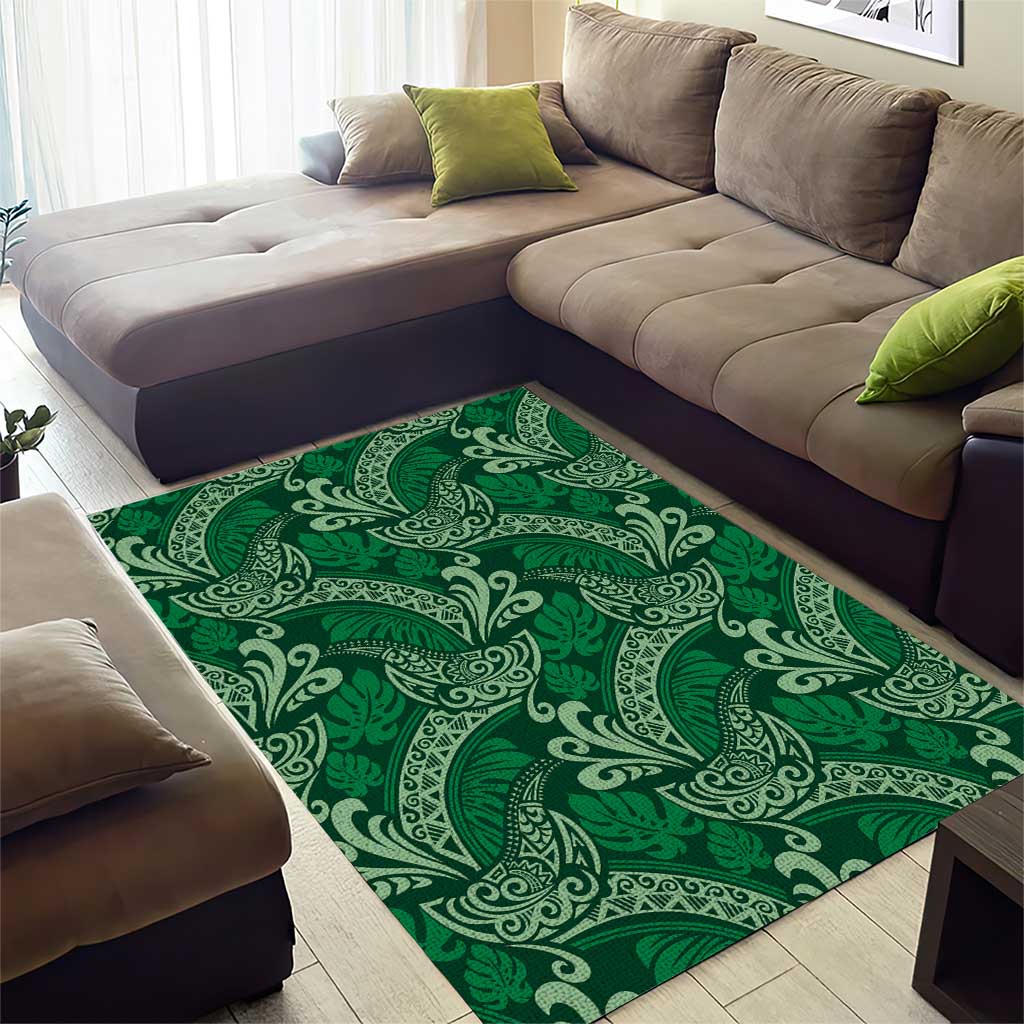 Forest Green Monstera Area Rug Polynesian Tribal Pattern - Polynesian Pride