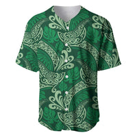 Forest Green Monstera Baseball Jersey Polynesian Tribal Pattern - Polynesian Pride