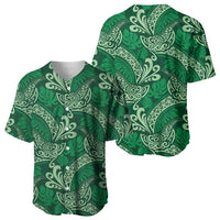Forest Green Monstera Baseball Jersey Polynesian Tribal Pattern - Polynesian Pride
