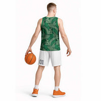 Forest Green Monstera Basketball Jersey Polynesian Tribal Pattern - Polynesian Pride