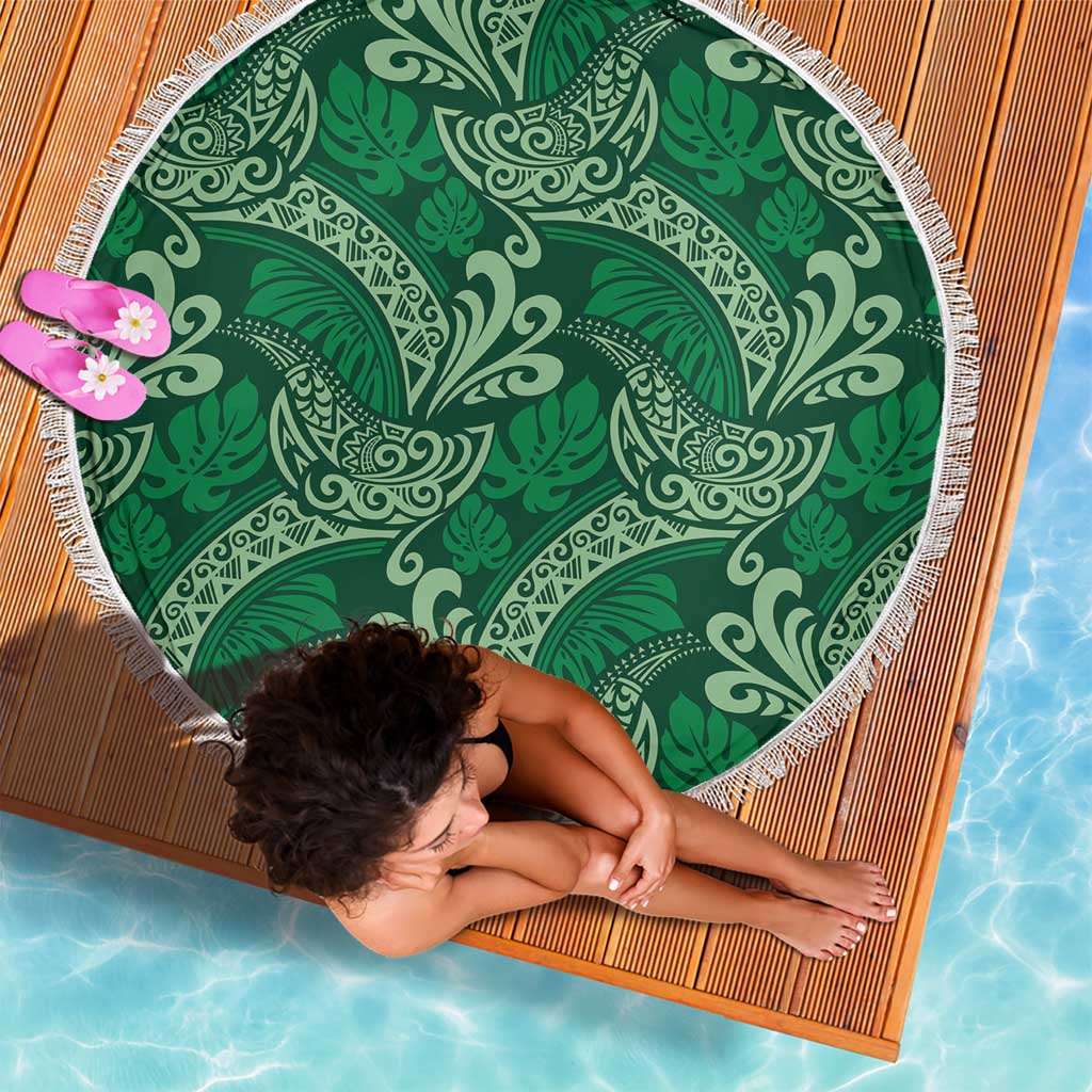 Forest Green Monstera Beach Blanket Polynesian Tribal Pattern - Polynesian Pride