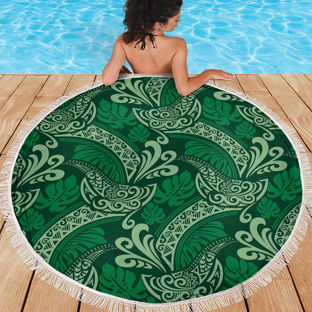 Forest Green Monstera Beach Blanket Polynesian Tribal Pattern - Polynesian Pride