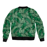 Forest Green Monstera Bomber Jacket Polynesian Tribal Pattern - Polynesian Pride