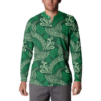 Forest Green Monstera Button Sweatshirt Polynesian Tribal Pattern - Polynesian Pride