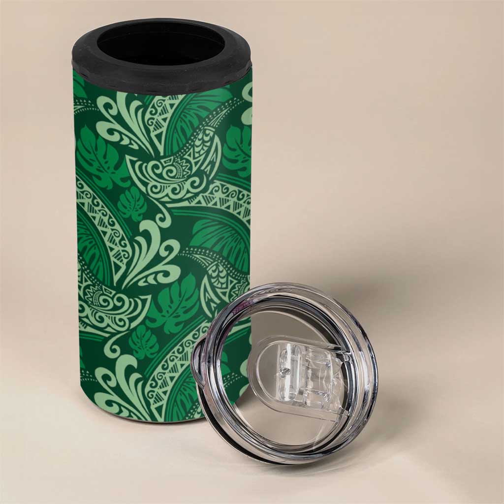Forest Green Monstera 4 in 1 Can Cooler Tumbler Polynesian Tribal Pattern - Polynesian Pride