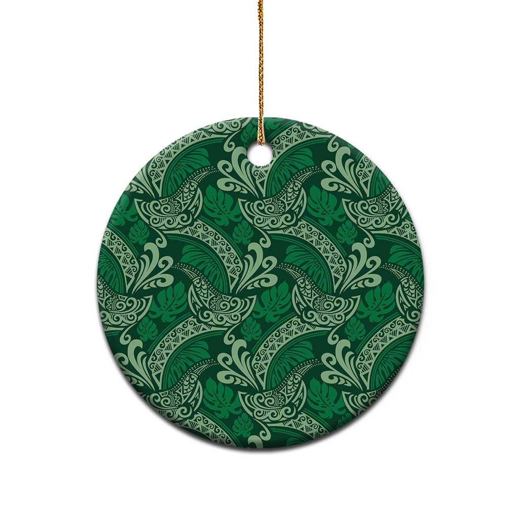 Forest Green Monstera Ceramic Ornament Polynesian Tribal Pattern - Polynesian Pride