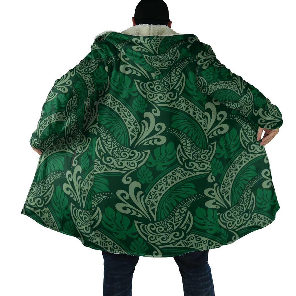 Forest Green Monstera Cloak Polynesian Tribal Pattern - Polynesian Pride