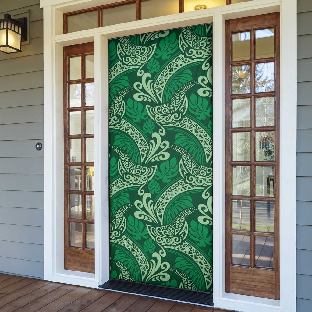 Forest Green Monstera Door Cover Polynesian Tribal Pattern - Polynesian Pride