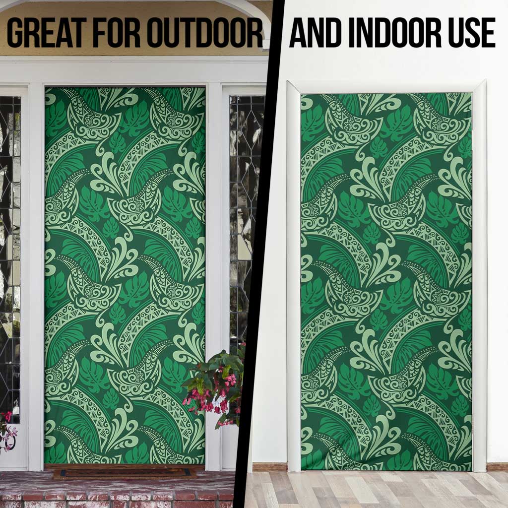 Forest Green Monstera Door Cover Polynesian Tribal Pattern - Polynesian Pride