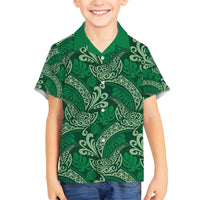 Forest Green Monstera Family Matching Long Sleeve Bodycon Dress and Hawaiian Shirt Polynesian Tribal Pattern - Polynesian Pride