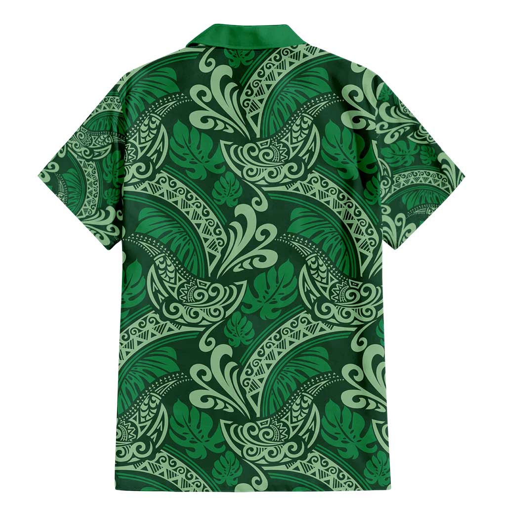 Forest Green Monstera Family Matching Mermaid Dress and Hawaiian Shirt Polynesian Tribal Pattern - Polynesian Pride