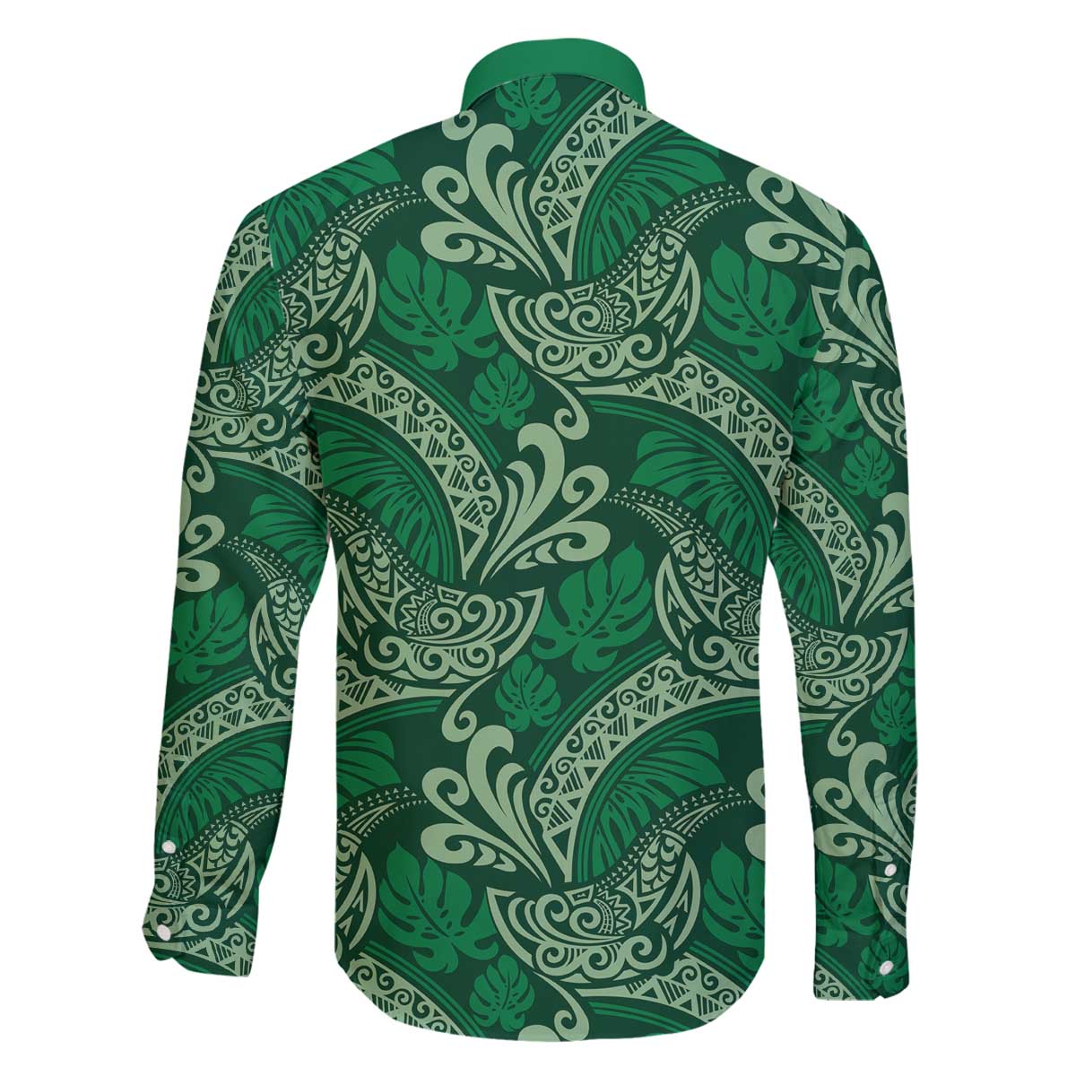 Forest Green Monstera Family Matching Off The Shoulder Long Sleeve Dress and Hawaiian Shirt Polynesian Tribal Pattern - Polynesian Pride
