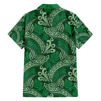 Forest Green Monstera Family Matching Off Shoulder Maxi Dress and Hawaiian Shirt Polynesian Tribal Pattern - Polynesian Pride