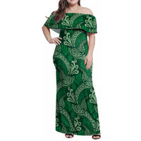 Forest Green Monstera Family Matching Off Shoulder Maxi Dress and Hawaiian Shirt Polynesian Tribal Pattern - Polynesian Pride