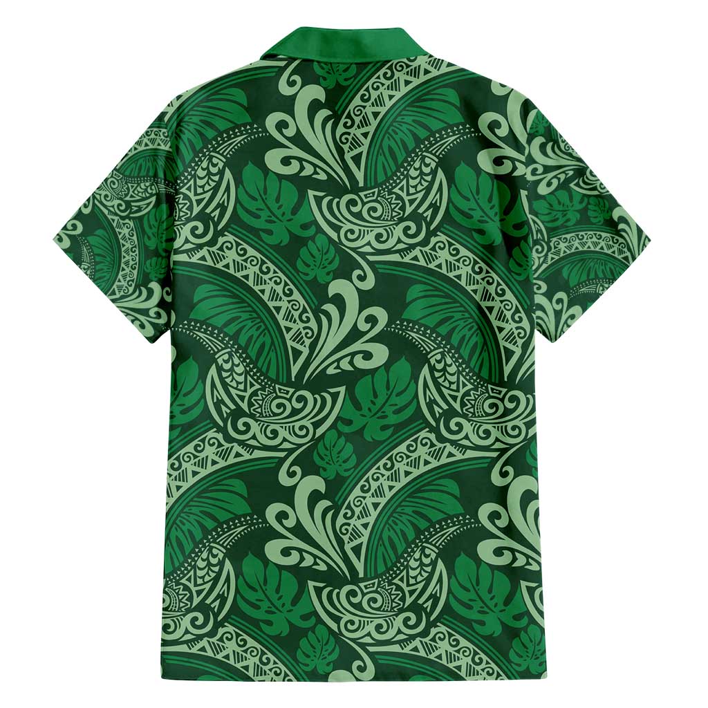 Forest Green Monstera Family Matching Puletasi and Hawaiian Shirt Polynesian Tribal Pattern - Polynesian Pride