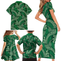 Forest Green Monstera Family Matching Short Sleeve Bodycon Dress and Hawaiian Shirt Polynesian Tribal Pattern - Polynesian Pride