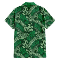Forest Green Monstera Family Matching Short Sleeve Bodycon Dress and Hawaiian Shirt Polynesian Tribal Pattern - Polynesian Pride