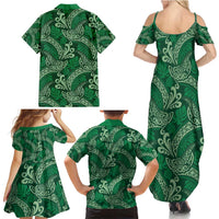 Forest Green Monstera Family Matching Summer Maxi Dress and Hawaiian Shirt Polynesian Tribal Pattern - Polynesian Pride