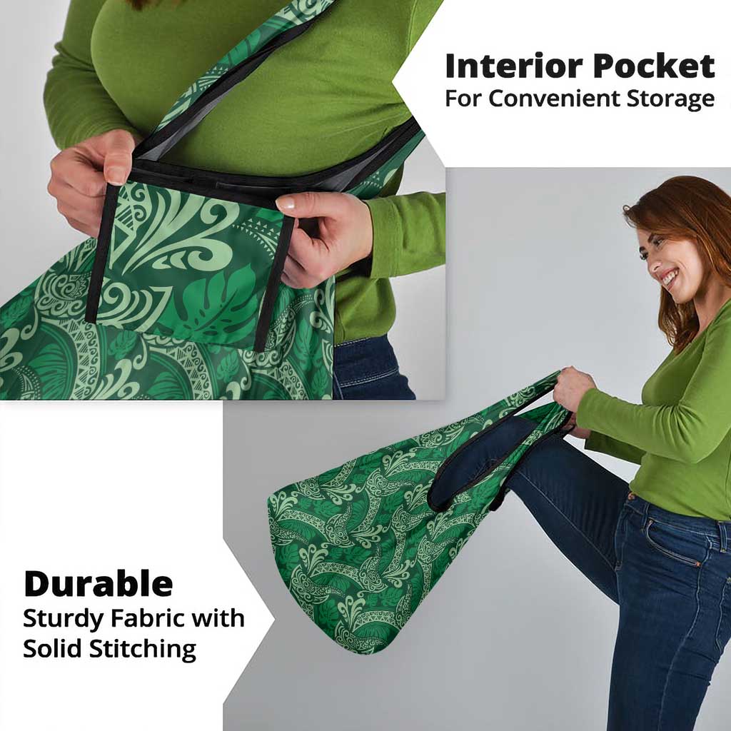 Forest Green Monstera Grocery Bag Polynesian Tribal Pattern - Polynesian Pride