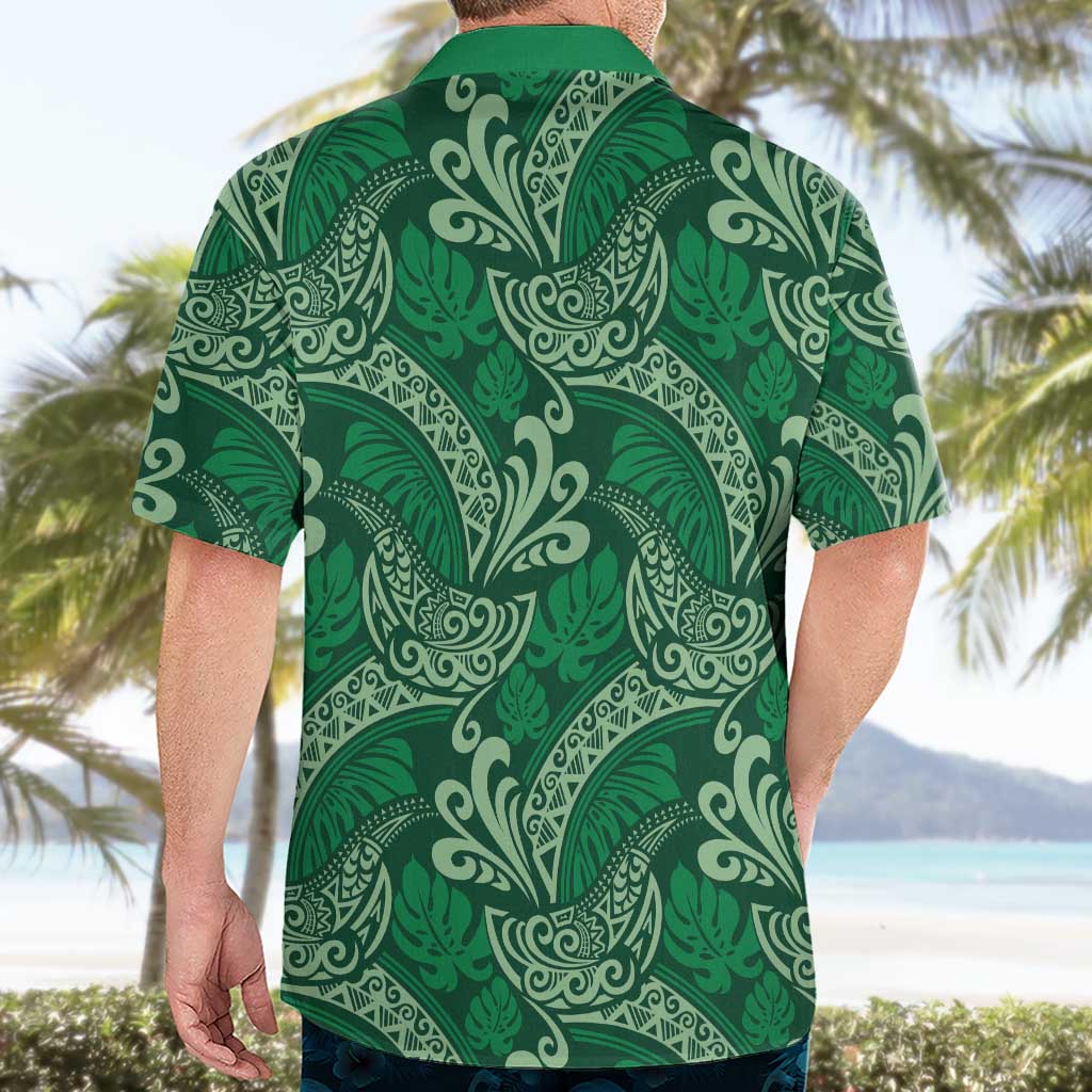 Forest Green Monstera Hawaiian Shirt Polynesian Tribal Pattern - Polynesian Pride