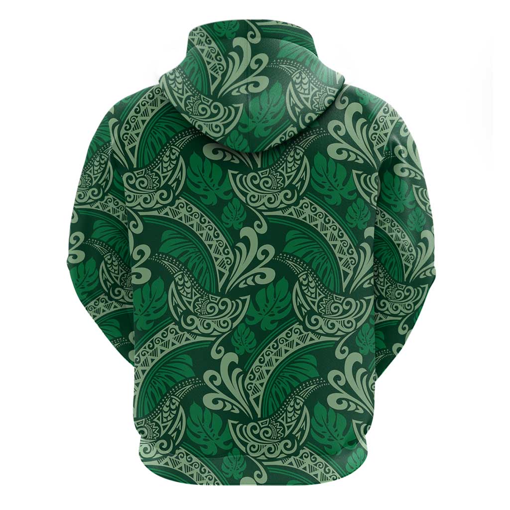 Forest Green Monstera Hoodie Polynesian Tribal Pattern - Polynesian Pride