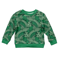 Forest Green Monstera Kid Ugly Christmas Sweater Polynesian Tribal Pattern - Polynesian Pride