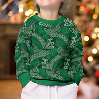 Forest Green Monstera Kid Ugly Christmas Sweater Polynesian Tribal Pattern - Polynesian Pride