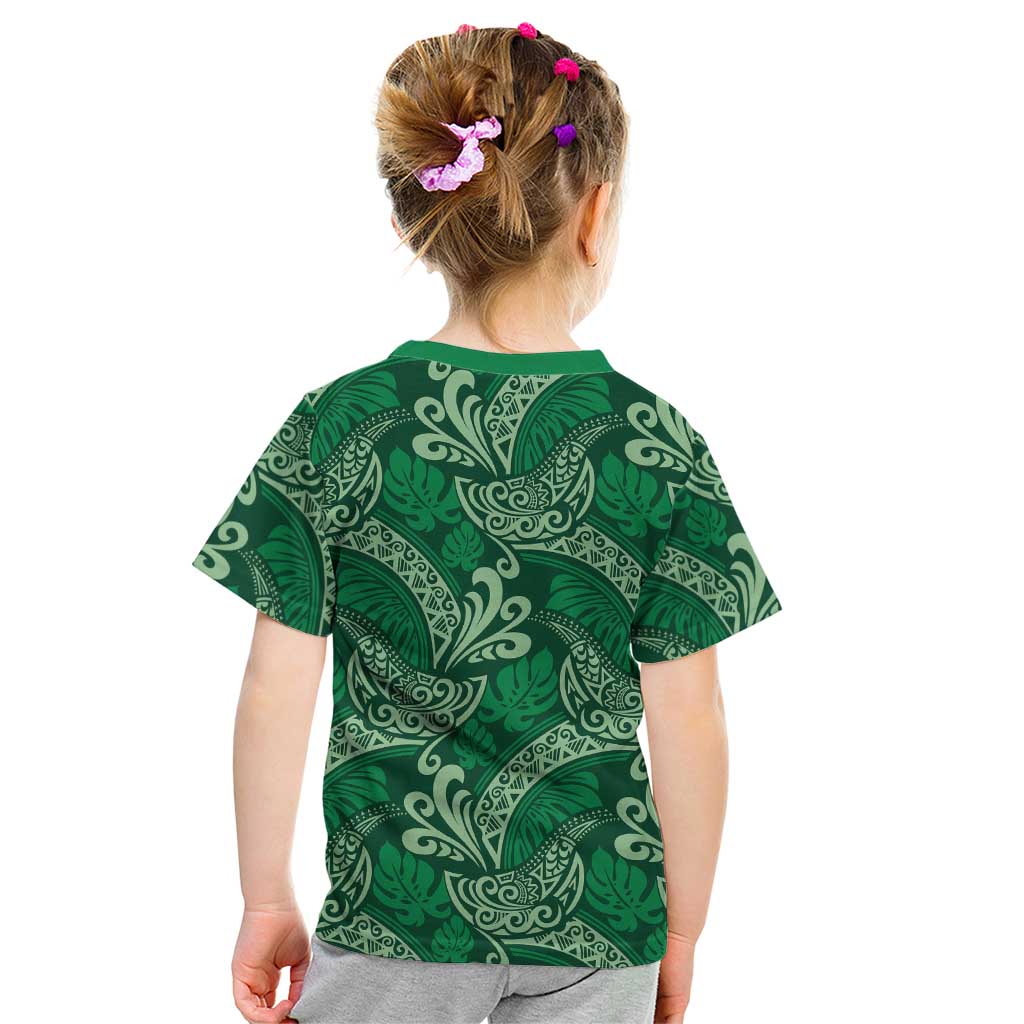 Forest Green Monstera Kid T Shirt Polynesian Tribal Pattern - Polynesian Pride