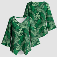 Forest Green Monstera Kimono Sleeve Blouse Polynesian Tribal Pattern - Polynesian Pride