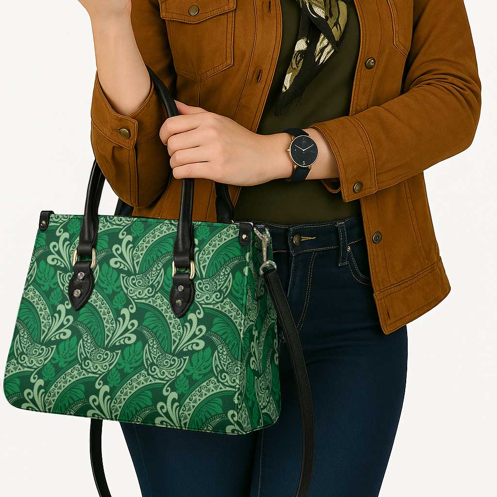 Forest Green Monstera Leather Bag Polynesian Tribal Pattern - Polynesian Pride