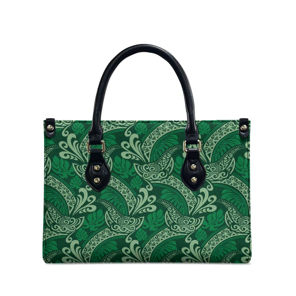 Forest Green Monstera Leather Bag Polynesian Tribal Pattern - Polynesian Pride