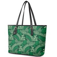 Forest Green Monstera Leather Tote Bag Polynesian Tribal Pattern - Polynesian Pride