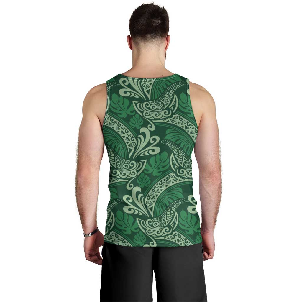 Forest Green Monstera Men Tank Top Polynesian Tribal Pattern - Polynesian Pride