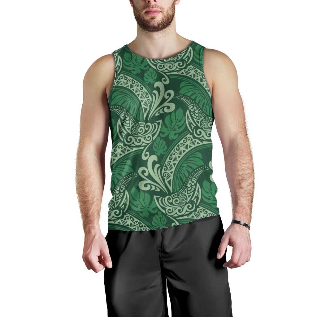 Forest Green Monstera Men Tank Top Polynesian Tribal Pattern - Polynesian Pride