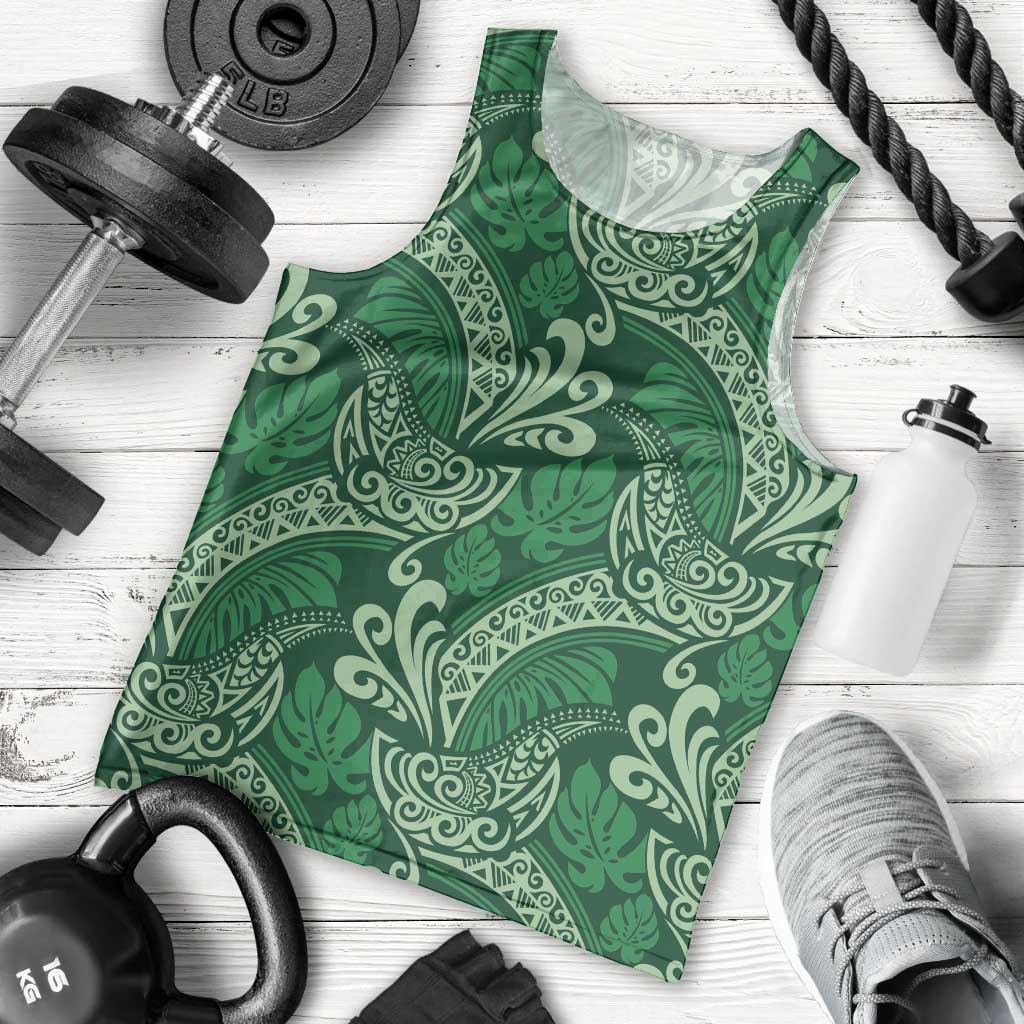 Forest Green Monstera Men Tank Top Polynesian Tribal Pattern - Polynesian Pride