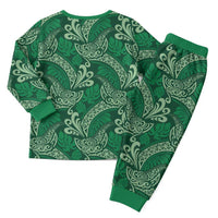 Forest Green Monstera Christmas Pajama Set Polynesian Tribal Pattern - Polynesian Pride