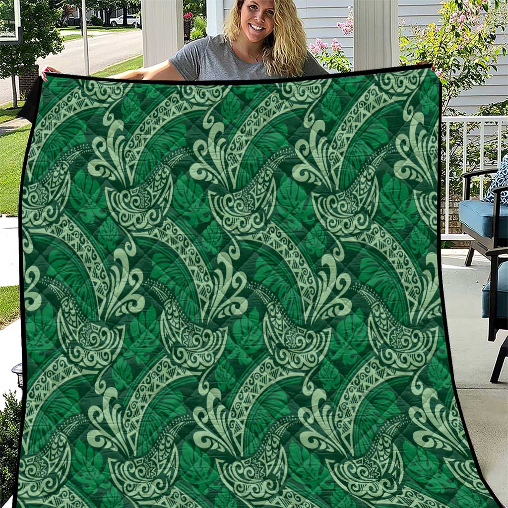 Forest Green Monstera Quilt Polynesian Tribal Pattern - Polynesian Pride